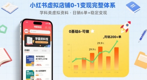小红书虚拟店铺0-1变现完整体系：卖学科类虚拟资料，一天6张+，很稳定【已完结】-易网赚