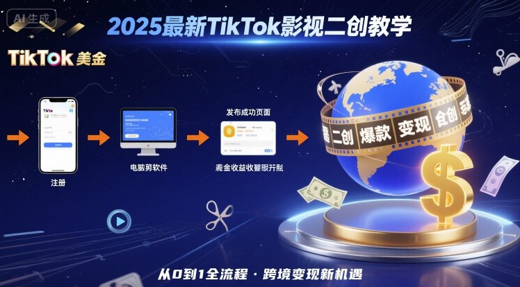 2025年最新TikTok影视二创教学，从注册到发布撸美金全流程，跨境变现新机遇-易网赚
