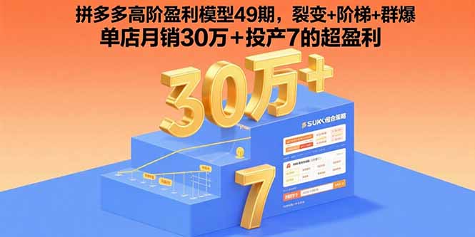 拼多多高阶盈利模型49期，裂变+阶梯+群爆  单店月销30万+投产7的超盈利-易网赚