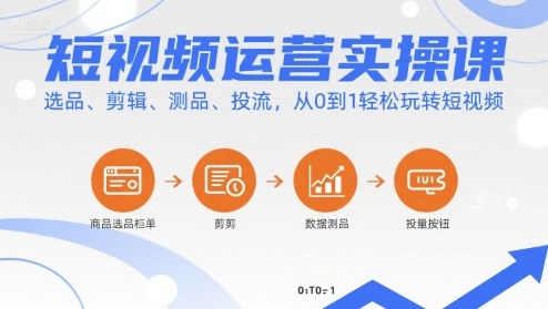 短视频运营实操课，选品、剪辑、测品、投流，从0到1轻松玩转短视频-易网赚