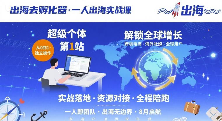 出海去孵化器，一人出海实战课，​超级个体第1站，解锁全球增长-易网赚