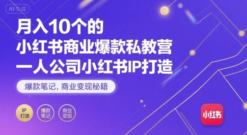 月入10个的小红书商业爆款私教营，一人公司小红书IP打造，爆款笔记，商业变现秘籍-易网赚