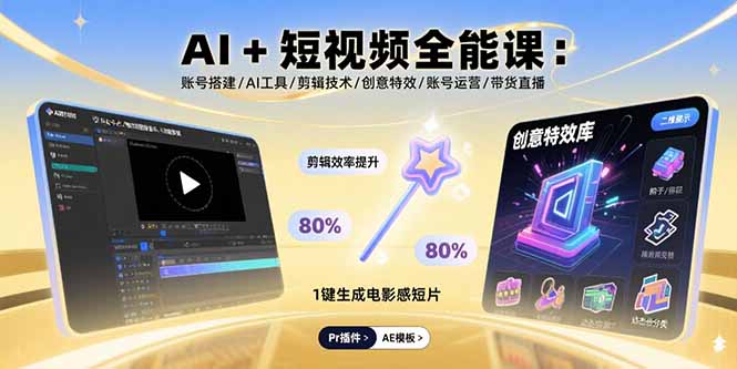 AI+短视频全能课：账号搭建/AI工具/剪辑技术/创意特效/账号运营/带货直播-易网赚