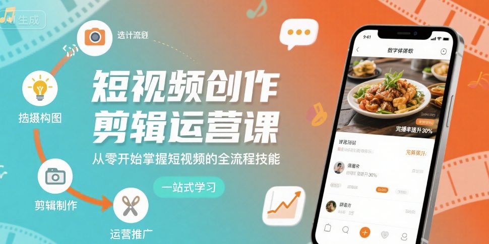 短视频创作剪辑运营课，从零开始掌握短视频的全流程技能-易网赚