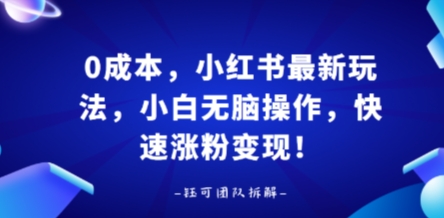 0成本，小红书最新玩法，小白无脑操作，快速涨粉变现-易网赚