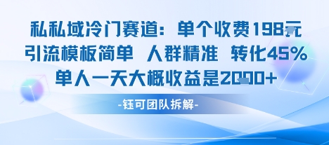 私域冷门赛道单个收费198米引流模板简单人群精准 45%的转化率单人一天大概收益多张-易网赚