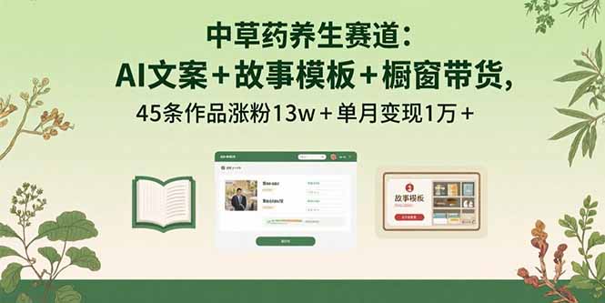 中草药养生赛道：AI文案+故事模板+橱带货，45条作品涨粉13w+单月变现1万+-易网赚