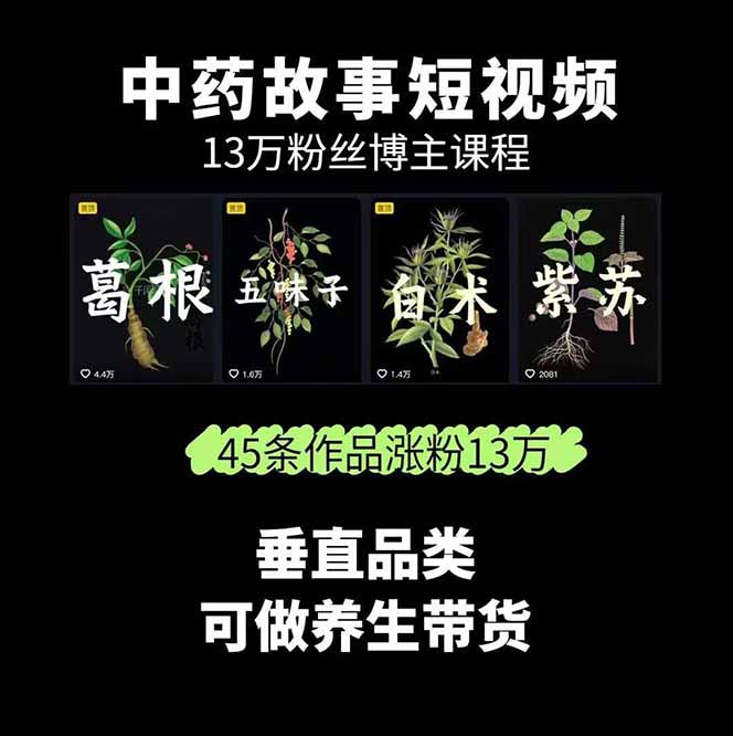 图片[1]-中草药养生赛道：AI文案+故事模板+橱带货，45条作品涨粉13w+单月变现1万+-易网赚
