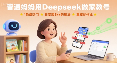 普通妈妈用Deepseek做家教号，条条热门，日变现1k+的玩法，直接抄作业-易网赚
