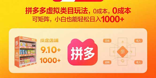 拼多多虚拟类目玩法，0成本，可矩阵，小白也能轻松日入1000+-易网赚