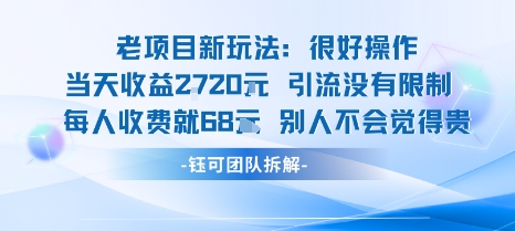 老项目新玩法当天收益1k+每个人收费68米 不违规不封号-易网赚
