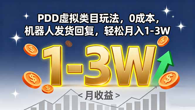 PDD虚拟类目玩法，0成本，机器人发货回复，轻松月入1-3W-易网赚