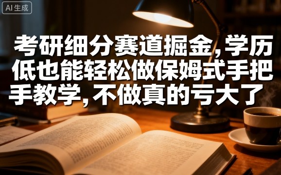 考研细分赛道掘金，日入1k+，学历低也能轻松做保姆式手把手教学，不做真的亏大了【揭秘】-易网赚