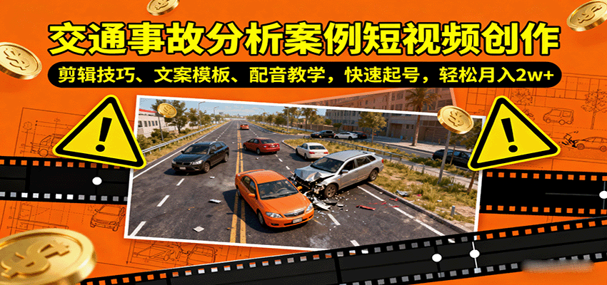交通事故分析案例短视频创作，剪辑技巧、文案模板、配音教学，快速起号，轻松月入2w+-易网赚