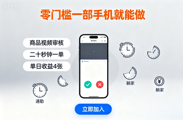 零门槛一部手机就能做，商品视频审核，通勤躺家碎片时间都能做，二十秒钟一单，单日收益4张【揭秘】-易网赚