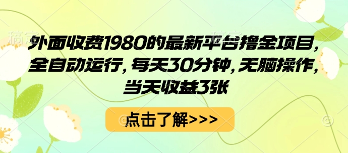外面收费1980的最新平台撸金项目，全自动运行，每天30分钟，无脑操作，当天收益3张【揭秘】-易网赚
