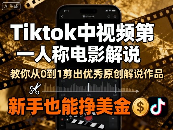 Tiktok中视频第一人称电影解说，教你从0到1剪出一个优秀的原创解说作品，新手也能挣美金-易网赚