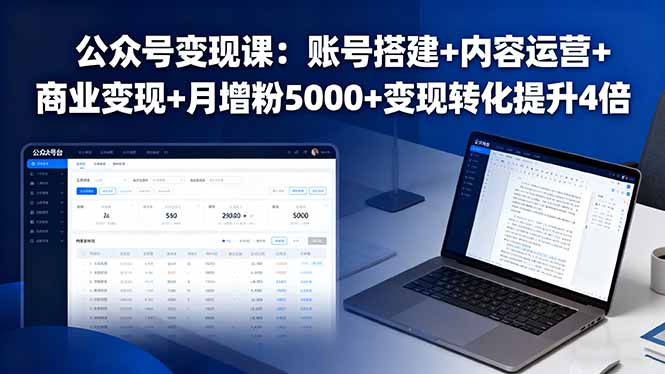 公众号变现课：账号搭建+内容运营+商业变现+月增粉5000+变现转化提升4倍-易网赚