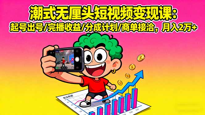潮式无厘头短视频变现课：起号出号/完播收益/分成计划/商单接洽，月入2万+-易网赚