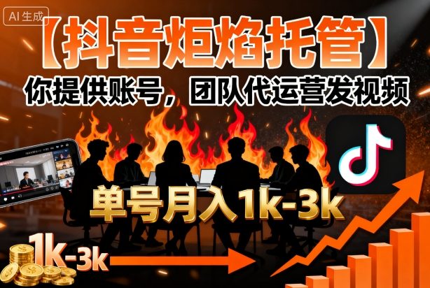 【抖音炬焰托管】你提供账号，团队代运营发视频，单号月入1k+【揭秘】-易网赚