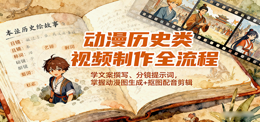 动漫历史类视频制作全流程，学文案撰写、分镜提示词，掌握动漫图生成+抠图配音剪辑-易网赚