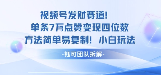 视频号发财赛道单条7W点赞变现四位数方法简单易复制小白玩法-易网赚