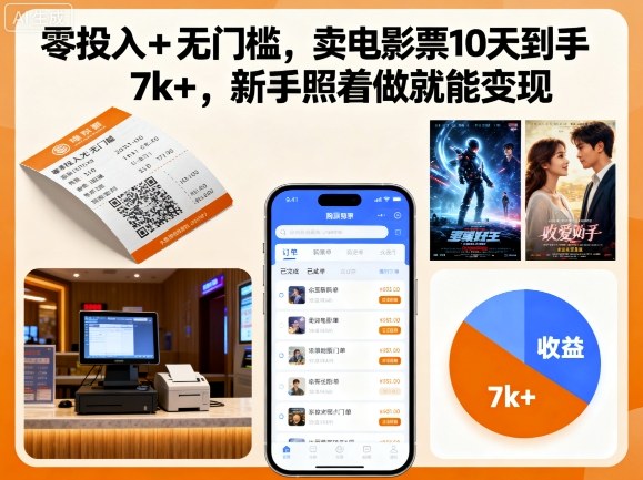 零投入+无门槛，卖电影票10天到手7k+，新手照着做就能变现【揭秘】-易网赚