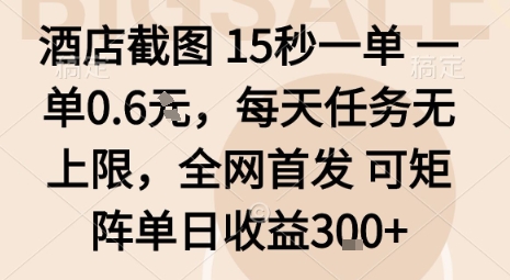 酒店截图15秒一单，一单0.6米，每天任务无上限，全网首发可矩阵单日收益3张【揭秘】-易网赚