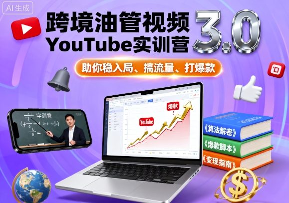 跨境油管视频YouTube实训营3.0，助你稳入局、搞流量、打爆款-易网赚