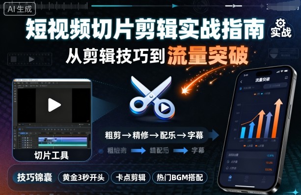 短视频切片剪辑实战指南，从剪辑技巧到流量突破-易网赚