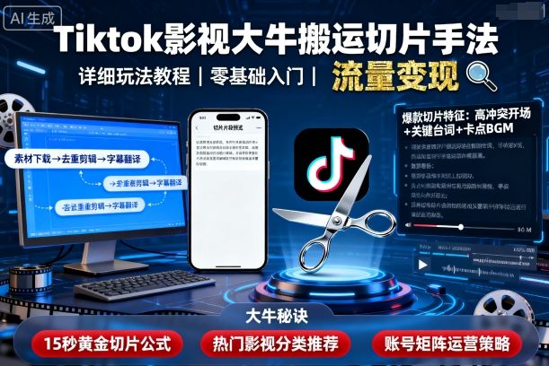 Tiktok影视大牛搬运切片手法，详细玩法教程-易网赚