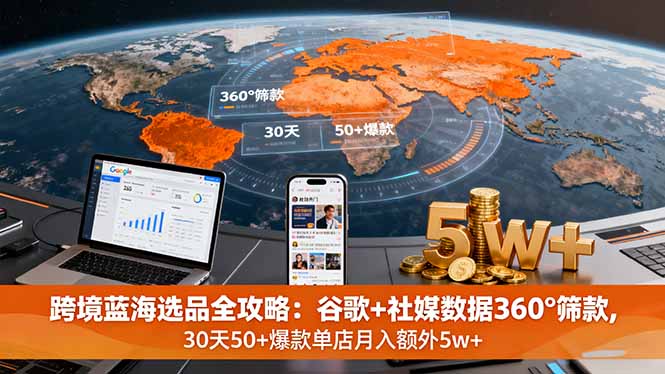 跨境蓝海选品全攻略：谷歌+社媒数据360°筛款,30天50+爆款单店月入额外5w+-易网赚