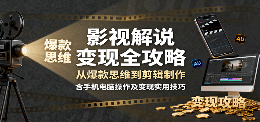 影视解说变现全攻略：从爆款思维到剪辑制作，含手机电脑操作及变现实用技巧-易网赚