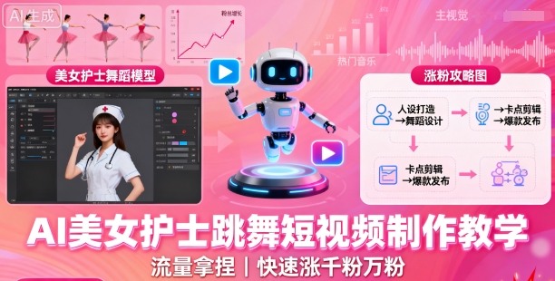 AI美女护士跳舞短视频制作教学，流量拿捏，快速涨千粉万粉【提示词+视频教程】-易网赚