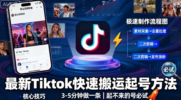 最新Tiktok快速搬运快速起号方法，3-5分钟做一条，起不来的号可以试试-易网赚