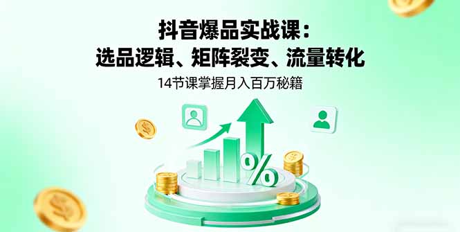 抖音爆品实战课：选品逻辑、矩阵裂变、流量转化，14节课掌握月入百万秘籍-易网赚
