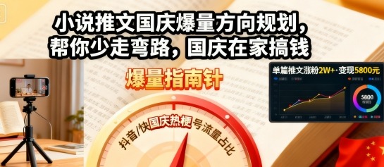 小说推文国庆爆量方向规划，帮你少走弯路，国庆在家搞钱-易网赚