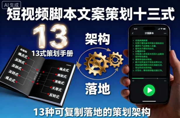 短视频脚本文案策划十三式，13种可复制落地的策划架构-易网赚