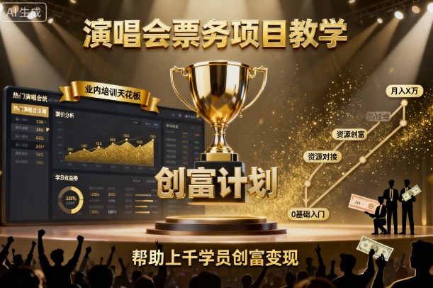 演唱会票务项目教学，业内培训天花板，帮助上千学员创富变现-易网赚