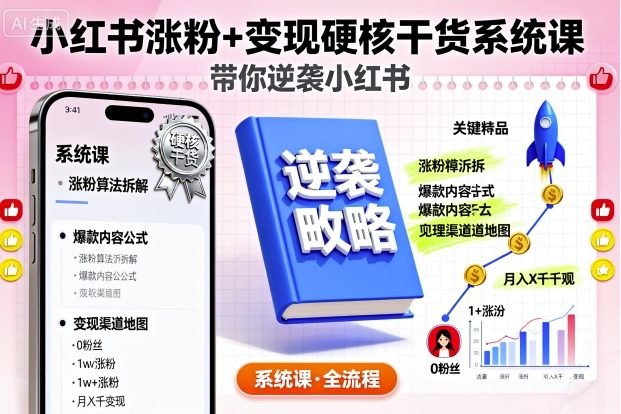小红书涨粉+变现硬核干货系统课，带你逆袭小红书-易网赚