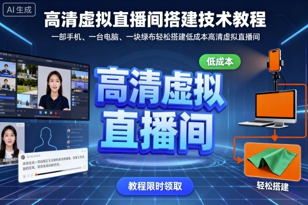 高清虚拟直播间搭建技术教程，一部手机、一台电脑、一块绿布轻松搭建低成本高清虚拟直播间-易网赚