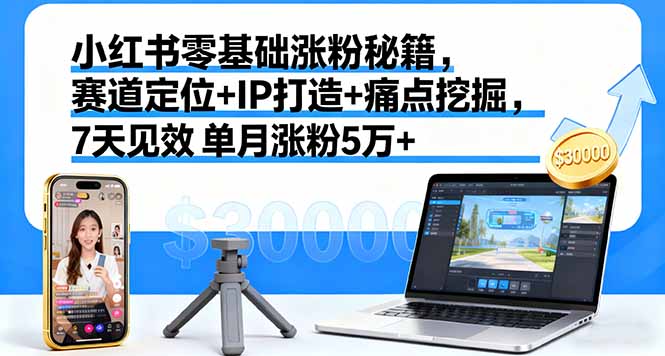 小红书零基础涨粉秘籍，赛道定位+IP打造+痛点挖掘，7天见效 单月涨粉5万+-易网赚