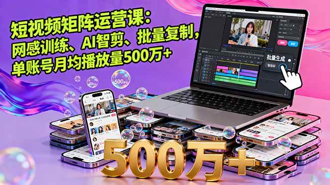 （16168期）短视频矩阵运营课：网感训练、AI智剪、批量复制，单账号月均播放量500万+-易网赚