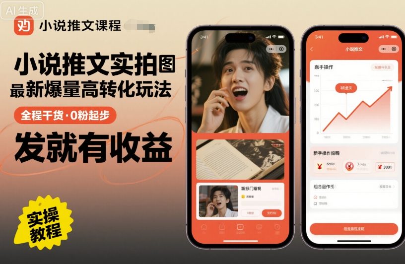 小说推文实拍双图文最新爆量高转化玩法，全程干货，0粉起步，发就有收益-易网赚