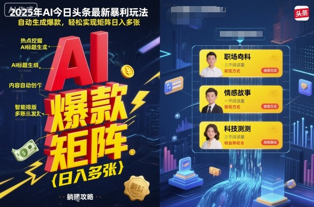 2025年AI今日头条最新暴利玩法，自动生成爆款，轻松实现矩阵日入多张-易网赚