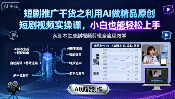 短剧推广干货之利用AI做精品原创短剧视频实操课，小白也能轻松上手-易网赚