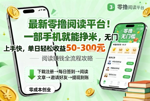 最新零撸阅读平台！一部手机就能挣米，无门槛上手快，单日轻松收益50-3张【揭秘】-易网赚