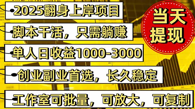 稳定八年美金掘金2.0脚本干活，只需躺赚。单人日收益1000-3000可批量、…-易网赚