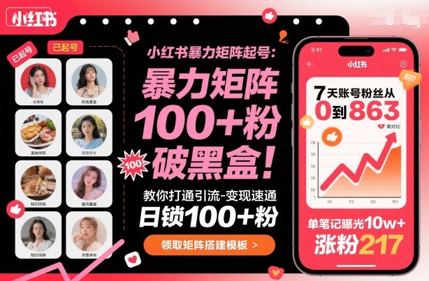 小红书暴力矩阵起号，教你打通引流-变现速通，日锁100+粉，破流量黑盒-易网赚