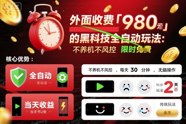 外面收费980的黑科技全自动玩法，不养机不风控，每天30分钟，无脑操作，当天收益2张【揭秘】-易网赚